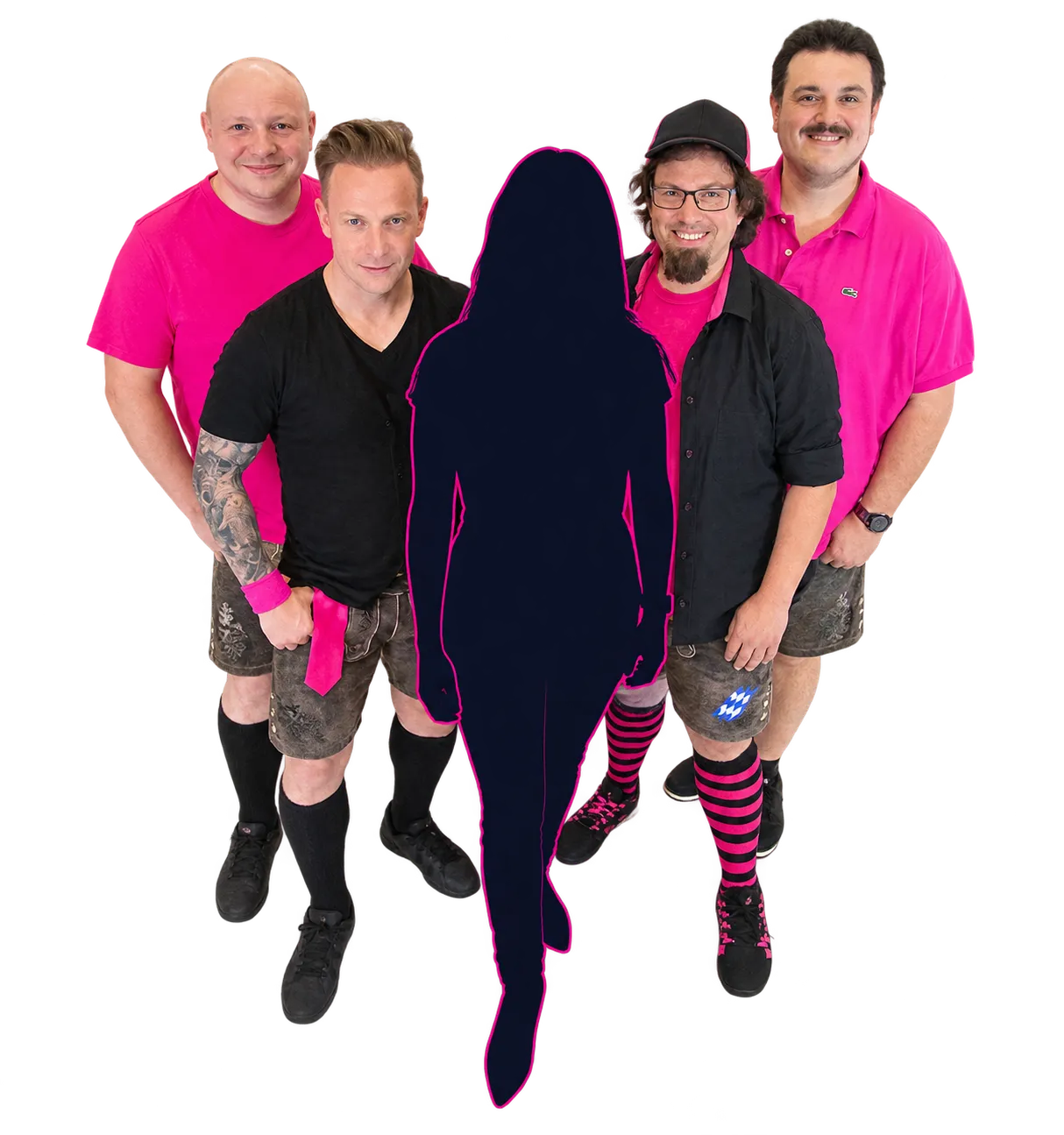 Original Alpencasanovas mit neutraler Sängerinnen-Silhouette als OAC-Partyband
